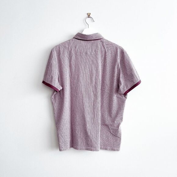 Ted Baker Mens Geometric Short Sleeve Pocket Cotton Polo Shirt Maroon Size XL - Picture 2 of 6